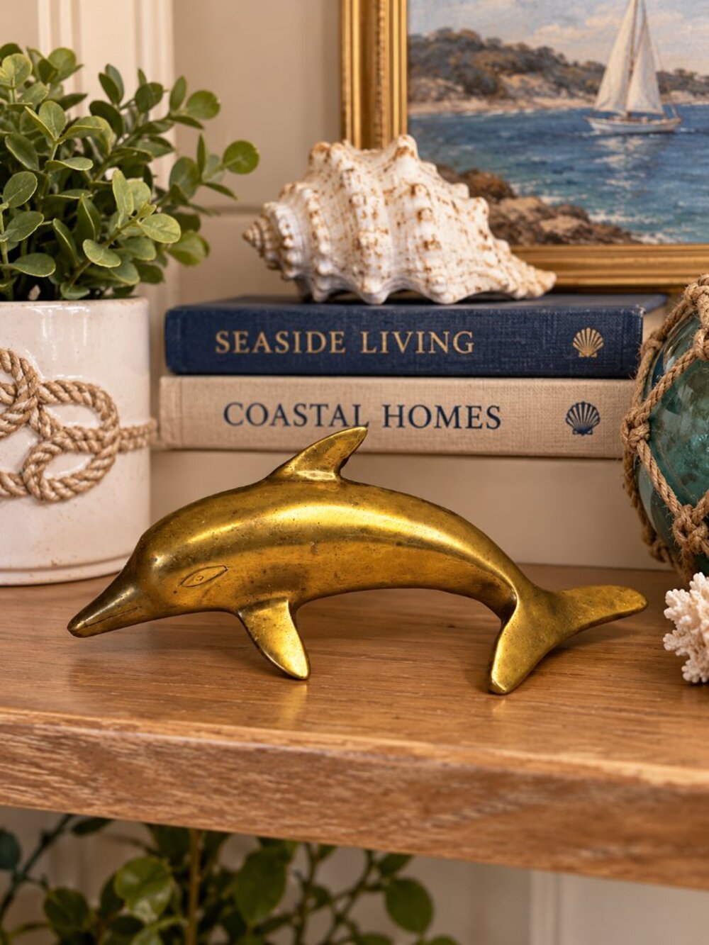 Vintage Brass Dolphin Figurine Made in India 7” Nautical Coastal Decor